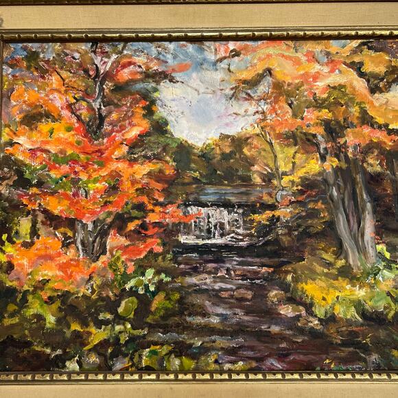 Vintage 60s Framed Fall Landscape Painting 24x20 Original Impressionist Art - Picture 3 of 14